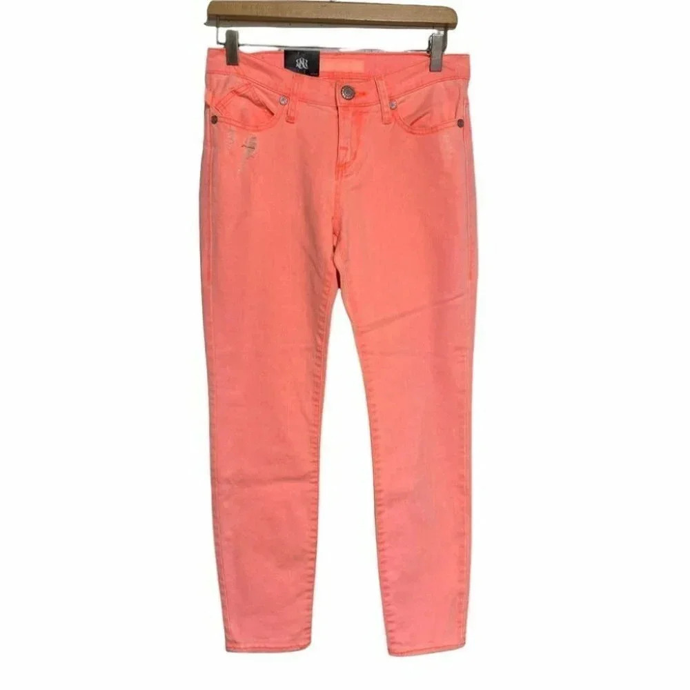 Rock & Republic‎ Skinny Jeans 2 Neon Coral Hamburg Distressed Pushpop